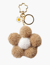 Taschenanhänger – Blumenanhänger mit Flauschkugel – Khaki