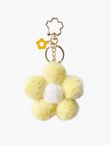 Taschenanhänger – Blumenanhänger mit Flauschkugel – Gelb