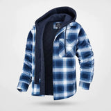 Herren Kariertes Muster Jacke mit Kapuze | Warme – Blau