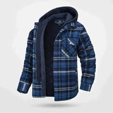Herren Kariertes Muster Jacke mit Kapuze | Warme – Dunkel Blau