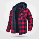Herren Kariertes Muster Jacke mit Kapuze | Warme – Rot