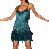 Astrid Fjerfrynsede Minikleid – Glamouröses Perlenbesetztes Festkleid – Blau