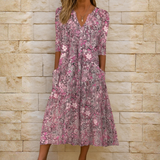 Olivia | Elegantes Kleid mit V-Ausschnitt – Rosa
