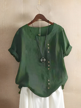 Cotton Loose Kurzärmeliges Leinen-Top – Grün