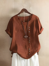 Cotton Loose Kurzärmeliges Leinen-Top – Braun