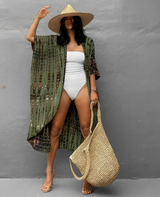 Palm Isle - Verführerischer Strand-Kimono – Boho - Grün