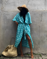 Resort Leinen Beach Kimono – Damen Leichter Strand‑Cover‑Up – Blau