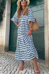 Isadora - Gestuftes Maxikleid – Blau