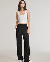 Damen Pantalon | Weite Beine mit hoher Taille – Schwarz