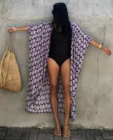 Palm Isle - Verführerischer Strand-Kimono – Blätter - Lila