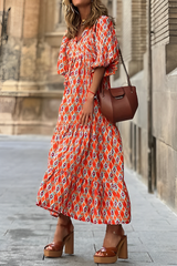 Isadora - Gestuftes Maxikleid – Orange