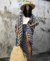 Palm Isle - Verführerischer Strand-Kimono – Blätter - Schwarz
