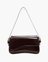 Schultertasche im Satteltaschen-Stil – Braun mit Glanz