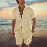 Herren Sommer Set – Zweiteiler mit Kurzarmhemd & Shorts für Strand & Freizeit – Beige