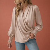 Wickelbluse mit V-Ausschnitt für Damen | Rianne – Beige