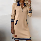 Keshara - Schickes Baumwoll Kleid Mit langen Ärmeln – Beige
