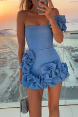 Bella | Festliches Kleid mit Blumenmuster – Blau