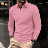 Dominic| Klassisches Polo mit langen Ärmeln und Viertelreißverschluss – Rosa