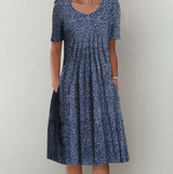 Damen Kleid Midi | Muster und durchgehende Linienführung – Marinblue