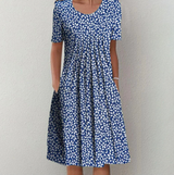 Damen Kleid Midi | Muster und durchgehende Linienführung – Blue