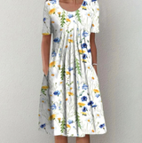 Damen Kleid Midi | Muster und durchgehende Linienführung – White 2