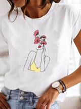 Leonora | Damen Herz Print T-Shirt Rundhals Kurzarm – Weiß 7