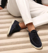 George - Luxuriöse Leder-Loafer zum Schnüren für Herren – Marineblau