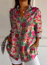Damen Blumen Button Down Hemd | Langarm – Bunt
