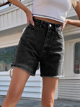 Damen High-Waist Denim Short – Schwarz