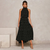 Paula - Elegantes Tupfenkleid mit Neckholder-Ausschnitt – Schwarz