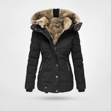 Winterjacke Damen Mit Kapuze | Wintermantel Gefüttert Mit Reißverschluss – Schwarz
