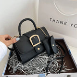 Elegante Damenhandtasche mit Schnalle – Vegan Leder Schultertasche – Schwarz