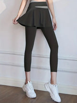 2-in-1-Leggings mit hoher Taille für Damen – Schwarz