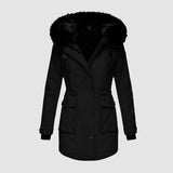 Stylischer - damenparka mit schwarzem kunstfellbesatz – Schwarz