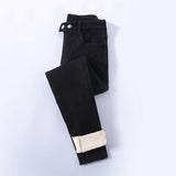 Gefütterte Damen Winter Jeans mit hoher Taille – Schwarz