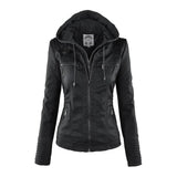 Biker-Lederjacke mit Kapuze – Schwarz