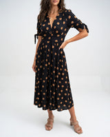 Fabienne - Elegantes Midi Kleid Mit Polka Dot Muster – Schwarz
