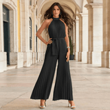 Leilani | Neckholder Plissee Jumpsuit – Schwarz