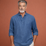Lässiges Herren Henley-Shirt mit Knopfleiste für Herren | Tijn – Blau