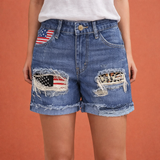Denim-Shorts mit hoher Taille und Destroyed-Details für Damen | Amina – Blau