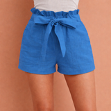 Leinen Damen Shorts mit hoher Taille und Schleifenbund | Zoë – Blau