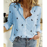 Allegra – Elegante Leinenbluse – Blau bedruckt