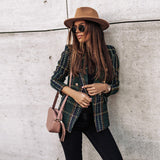 Sela – eleganter, karierter blazer mit knopfverschluss und taschen für damen – Grün