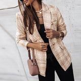 Sela – eleganter, karierter blazer mit knopfverschluss und taschen für damen – Khaki