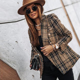Sela – eleganter, karierter blazer mit knopfverschluss und taschen für damen – Auburn