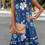 Via – Bezauberndes ärmelloses Sommerkleid mit Blumenmuster – Blau