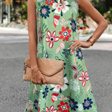 Via – Bezauberndes ärmelloses Sommerkleid mit Blumenmuster – Grün