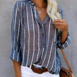 Ambrina – gestreifte Bluse aus Baumwollleinen – Blau