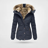 Winterjacke Damen Mit Kapuze | Wintermantel Gefüttert Mit Reißverschluss – Blau