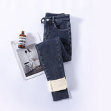 Gefütterte Damen Winter Jeans mit hoher Taille – Vintage Blau